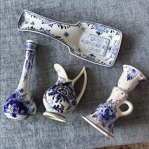 Set of 4 Vintage Delft Blue Hand Painted Holland Ceramics